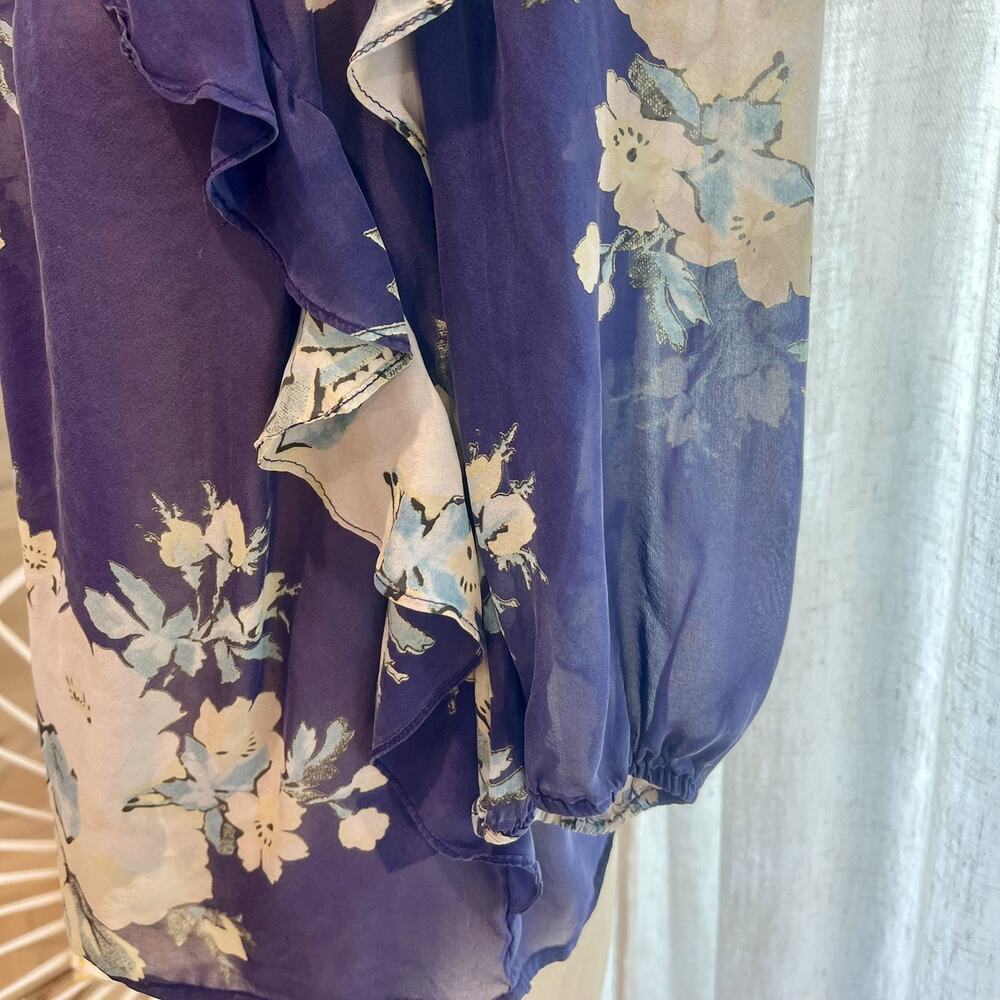 Anthropologie Leifsdottir Womens Silk Floral Blue Romantic Sheer Ruffle 4 Small - Picture 3 of 8